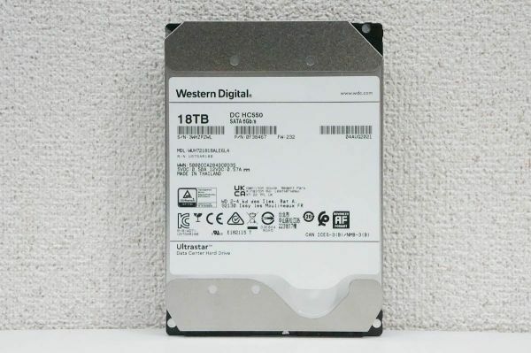 WD 大容量HDD 18TB WD Ultrastar DC HC550 3.5インチ ハードディスク ドライブ SATA 6Gbps 使用時間10000時間以下 A580