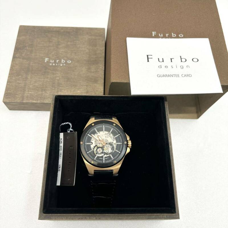 1円出品 フルボデザイン腕時計 Furbo design時計 メンズ ブラック F2501PBKBK 防水稼働品 自動巻き ゴールド ブラック メンズ