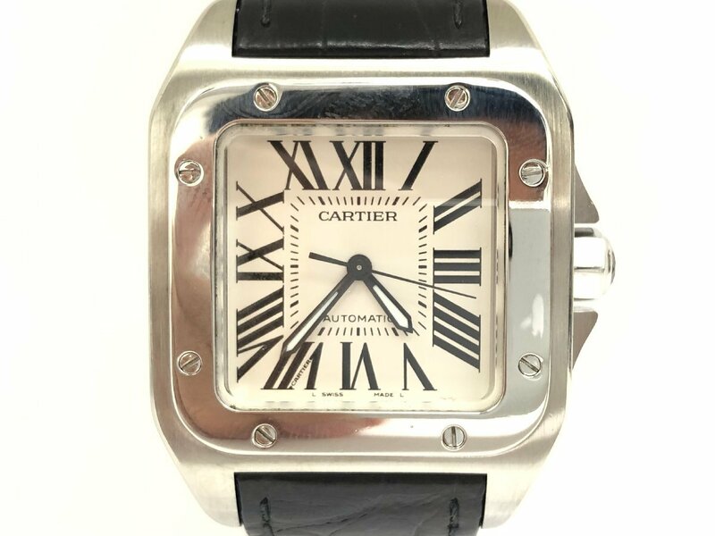送料無料 新品仕上げ済み CARTIER カルティエ サントス 100 MM W20106X8 腕時計 自動巻き ホワイト文字盤 純正ベルト シルバー レザー