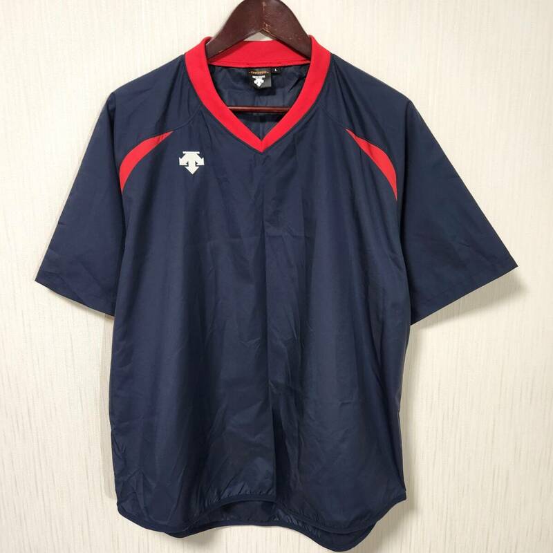 良品 DESCENT デサント ピステシャツ ウインドブレーカー 紺×赤 メンズLサイズ スポーツウェア 野球 ゴルフ