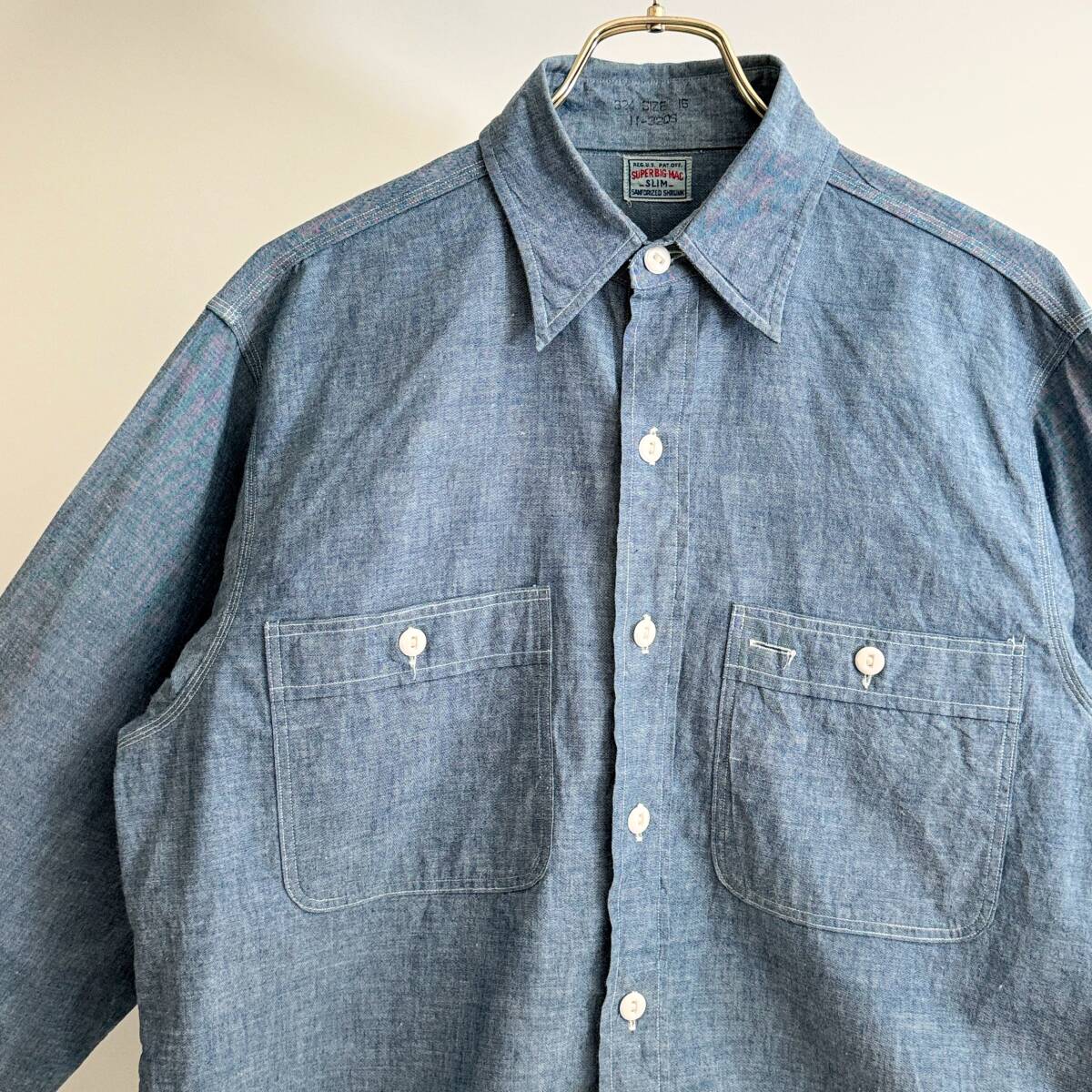 希少《 Dead(1Wash) / SUPER BIG MAC / Size 15 》50s デッド【 ビッグマック ビンテージ シャンブレーシャツ トリプルステッチ 】