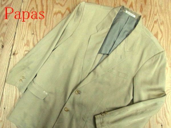 ★パパス Papas★メンズ テーラードデザイン シルク100％ジャケット ベージュ★R60526014A
