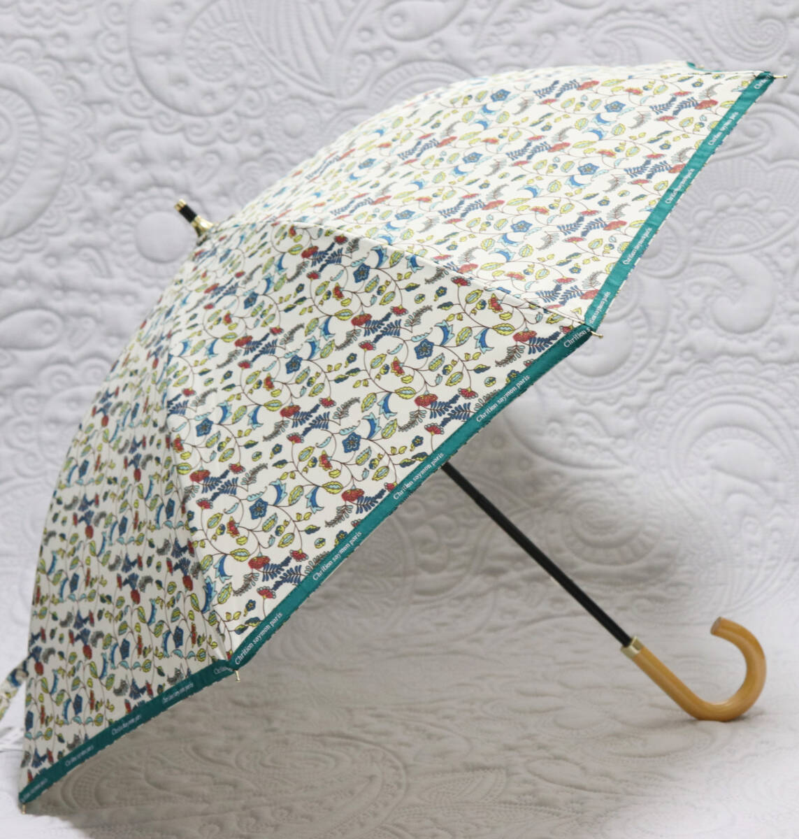 新品タグ付き【長傘 晴雨兼用】フランスデザイナー レトロ花柄 縁ロゴ 長さ伸縮可能 v4958