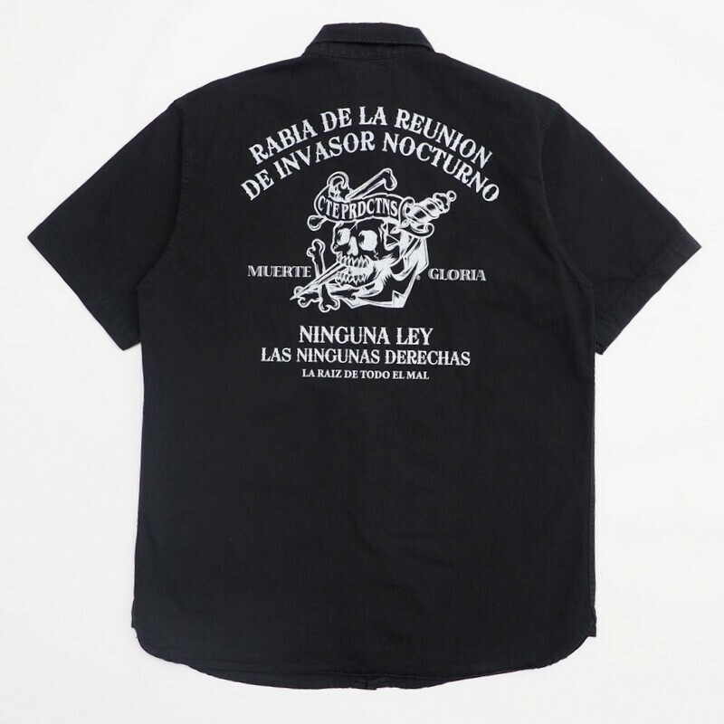 TH1066◇クーティープロダクションズ/COOTIE PRODUCTIONS メンズXL スカルプリント 半袖 ポケットシャツ ブラック系