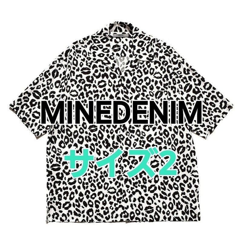 MINEDENIM★Lips Leopard Print Open Collar SH White ホワイト サイズ2 唇 レオパード シャツ 木村拓哉 キムタク 野口強 マインデニム