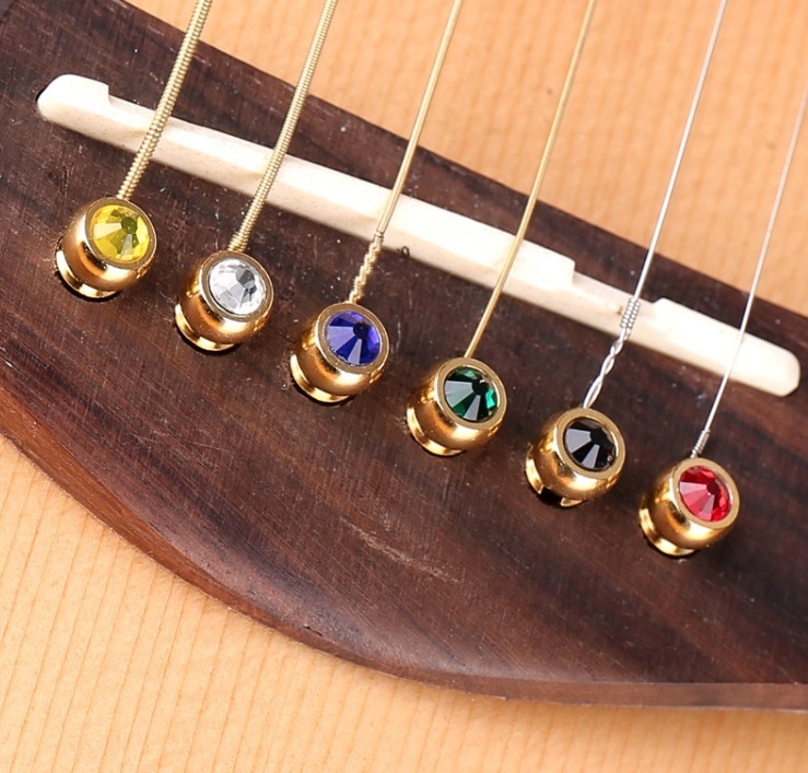 ■ 送料無料！■ブリッジピン 6本 銅 水晶 6色 アコースティック ギター用 ピン抜き付