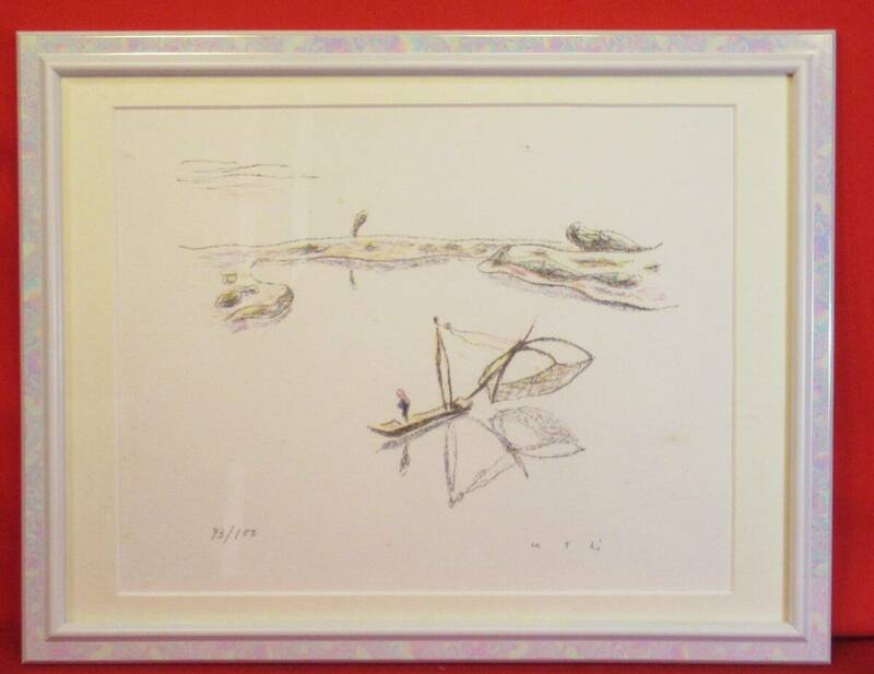模写『牛島憲之 リトグラフ「風景①」93/100』(額41×32cm)美品 