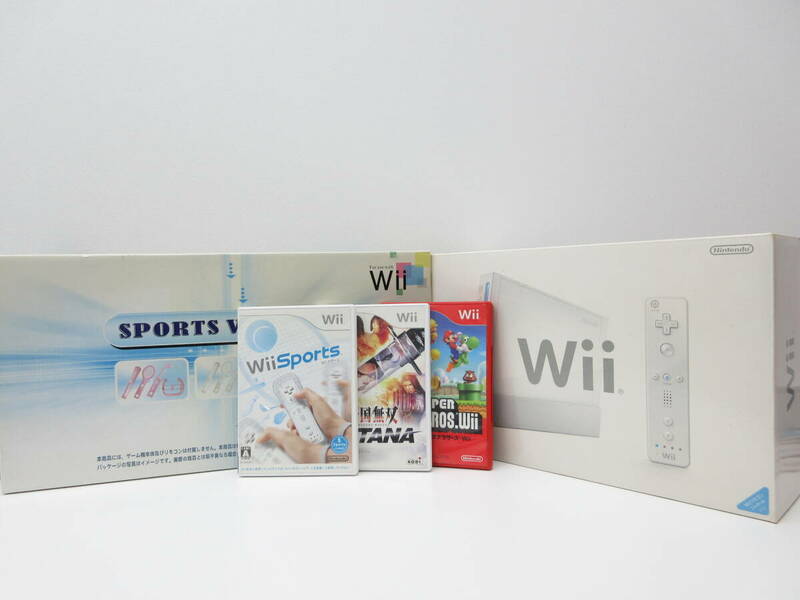 3488 ゲーム祭 任天堂 Wii 本体 RVL-001 ソフトセット 戦国無双katana WiiSports ニュースーパーマリオブラザーズ 中古 ヌンチャク 白