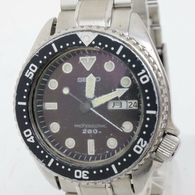 2405-643 セイコー クオーツ 腕時計 SEIKO 7C43 6010 プロフェッショナル ダイバー 200m デイデイト 黒文字盤 金属ブレス