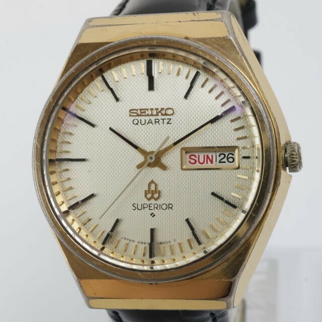 2405-660 セイコー クオーツ 腕時計 SEIKO 4883 8001 スーペリア 金色文字盤 デイデイト 金色ケース レザーベルト