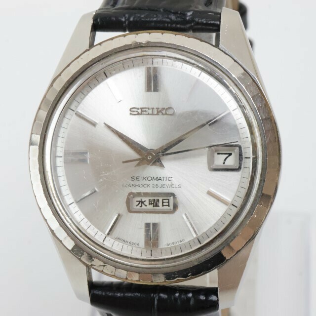 2405-681 セイコー オートマチック 腕時計 SEIKO 6206 8100 セイコーマチック 26石 デイデイト 銀色ケース レザーベルト