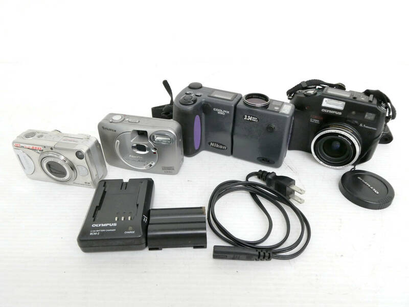 【FUJIFILM/KYOCERA/Nikon/OLYMPUS】辰⑥49//コンパクトデジタルカメラ4台まとめ/COOLPIX E990/他