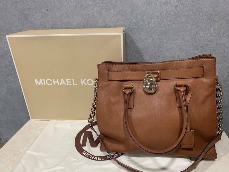 1円～ マイケルコース 2WAYバッグ ブラウン系 レザー 通勤 大きめ 大容量 女性 MICHAEL KORS 保存袋 箱