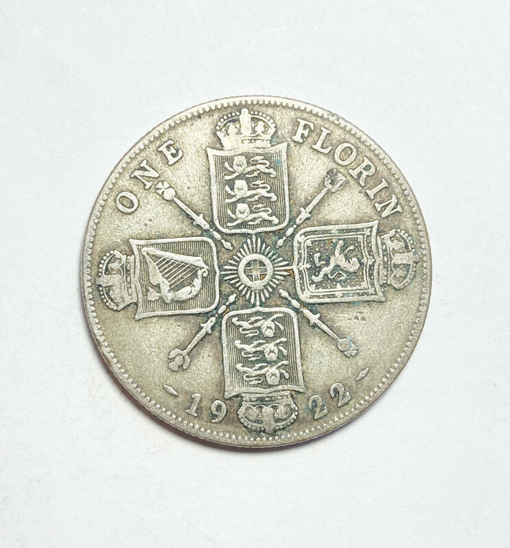 １円スタート! ・1922 イギリス1 フロリン銀貨 ジョージ５世・アンティーク コイン