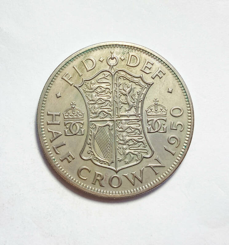 １円スタート! ・イギリス 1950年 1/2クラウン 白銅貨 ジョージ6世・アンティーク コイン