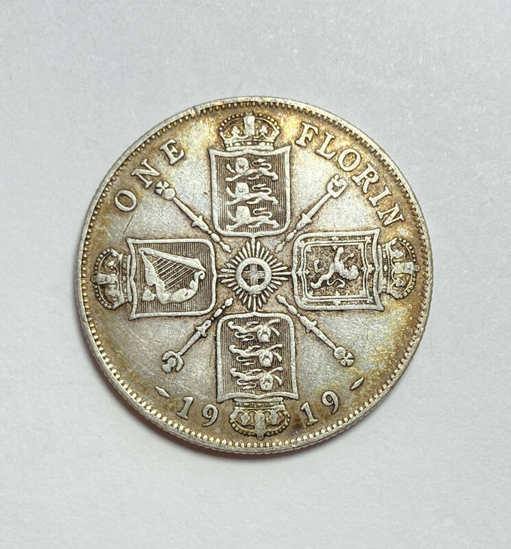 １円スタート! ・1919 イギリス1 フロリン銀貨 ジョージ５世・アンティーク コイン