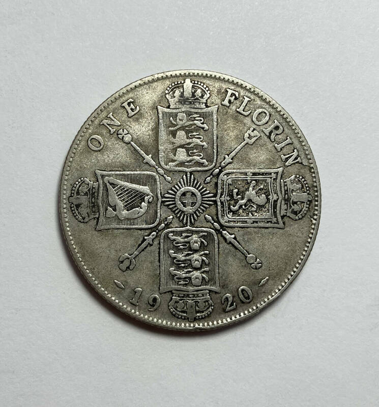 １円スタート! ・1920 イギリス1 フロリン銀貨 ジョージ５世・アンティーク コイン