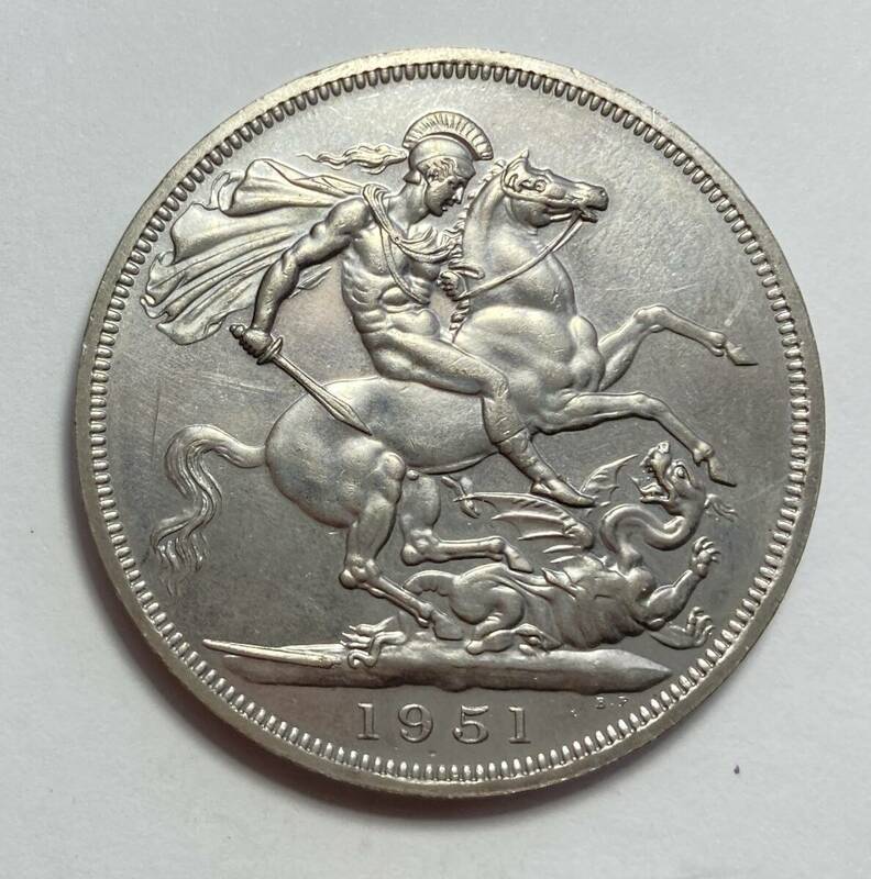 １円スタート! ・イギリス 1951年 1クラウン ジョージ6世アンティーク コイン