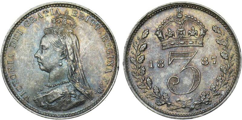 １円スタート! ・美トーン・1887 イギリス 3ペンス 銀貨ビクトリア・アンティーク コイン