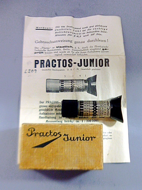 ヴィンテージ☆ドイツ製 光学式露出計 PRACTOS JUNIOR 1930年代 良品 美品 元箱・取説付