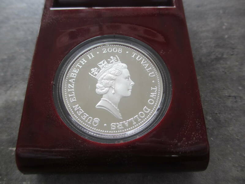 2008年 TUVALU TWO DOLLARS ツバル 2ドル エリザベス 銀貨 1オンス 31.1ｇ 純銀 干支 戊子年 ネズミ年