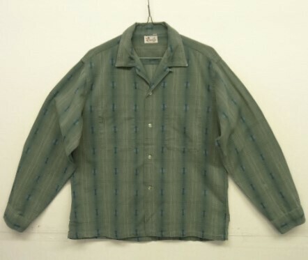 60s ヴィンテージ Mr.Dee Cee コットン/ジャガード 長袖 オープンカラーシャツ オンブレチェック/刺繍 VINTAGE 60年代 アメリカ製