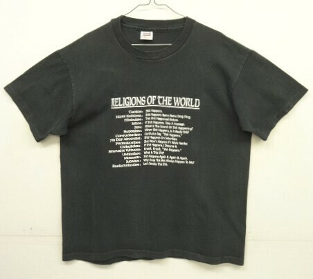 90s ヴィンテージ USA製 RELIGION OF THE WORLD シングルステッチ 半袖 Tシャツ ブラック VINTAGE 90年代 アメリカ製