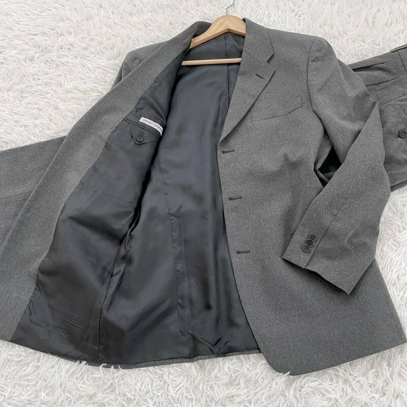 極美品/エンポリオアルマーニ EMPORIO ARMANI スーツ セットアップ グレーカラー 48サイズ 3B 高級紳士服 イタリア製 ツータックパンツ
