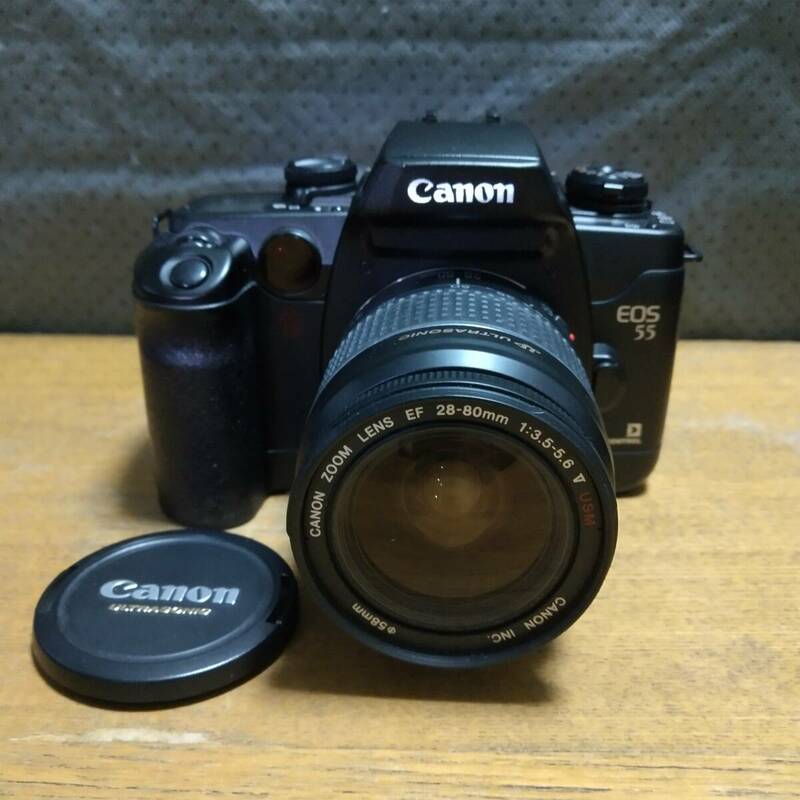 【美品】★Canon EOS55 EYE CONTROL 一眼レフカメラ ZOOM LENS EF 28-80mm F3.5-5.6 Ⅴ USM ズームレンズ ★完動品★