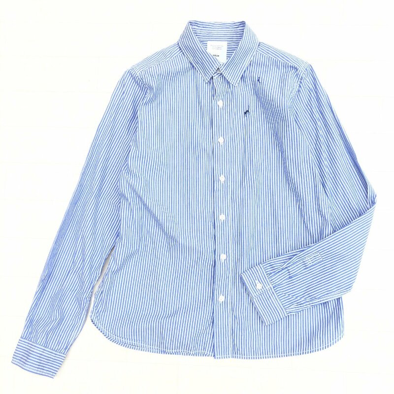 美品 grin グリン コットン100% ストライプ シャツ 2 紺 ネイビー 日本製 ブラウス 長袖 国内正規品 レディース 女性用