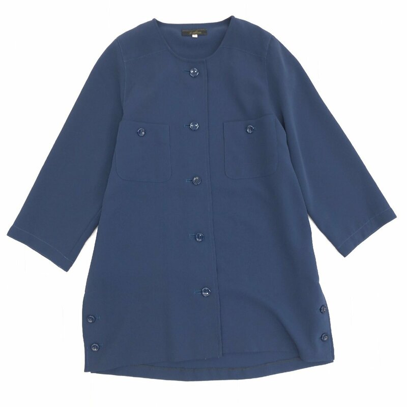 ●Leilian レリアン ノーカラー サマージャケット 9(M) 紺系 ネイビー系 ノーカラージャケット 七分袖 レディース 女性用 婦人