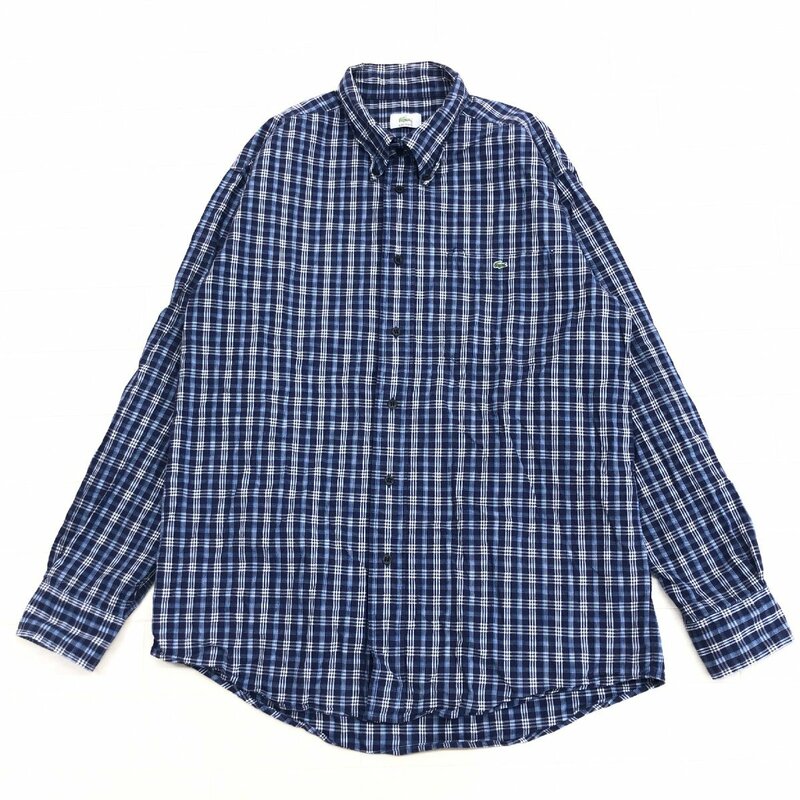 LACOSTE ラコステ ロゴ刺繍 B.D. チェック シャツ 3 濃紺 ネイビー 長袖 コットン 日本製 国内正規品 メンズ 紳士