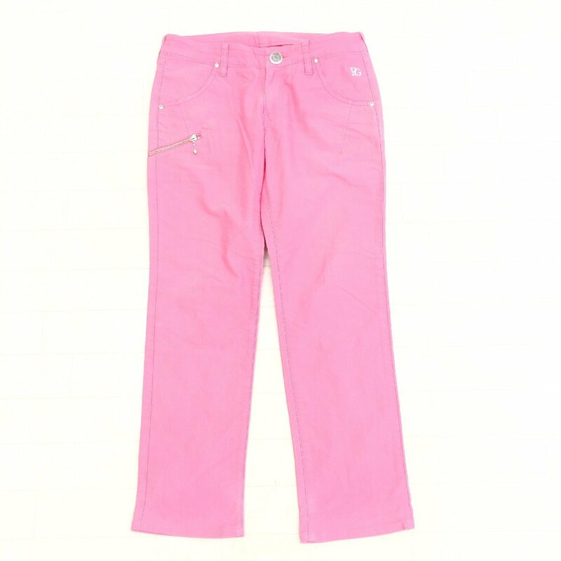 PEARLY GATES パーリーゲイツ ロゴ刺繍 ストレッチ ゴルフパンツ 2(L) ピンク 日本製 テーパードパンツ 国内正規品 レディース 女性用