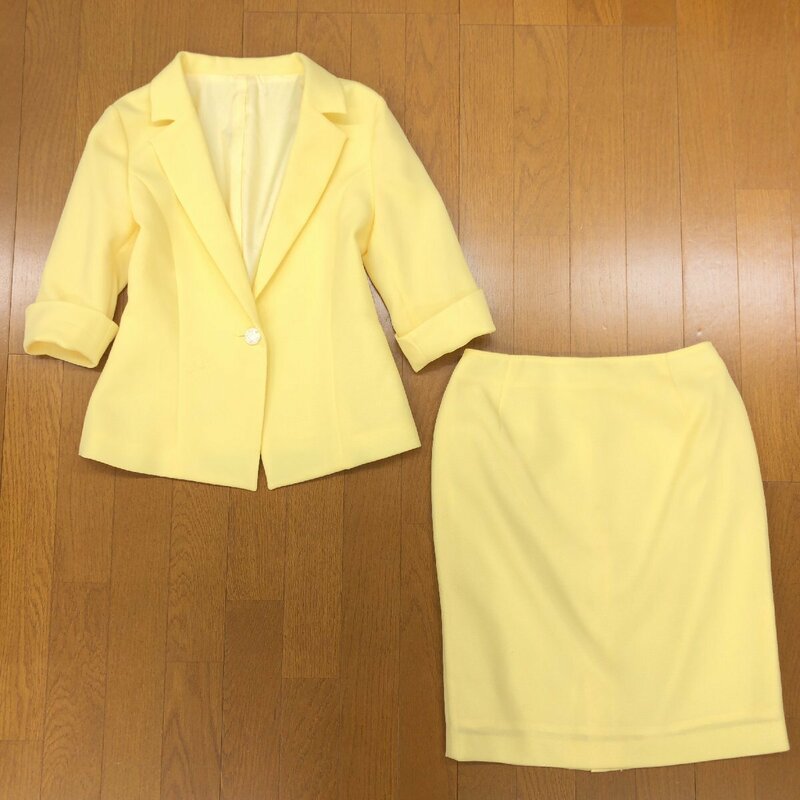 ●WHITE JOOLA ホワイトジョーラ スカート セレモニースーツ 上下セットアップ 11(L) パステルイエロー ジャケット 五分袖 日本製 女性用