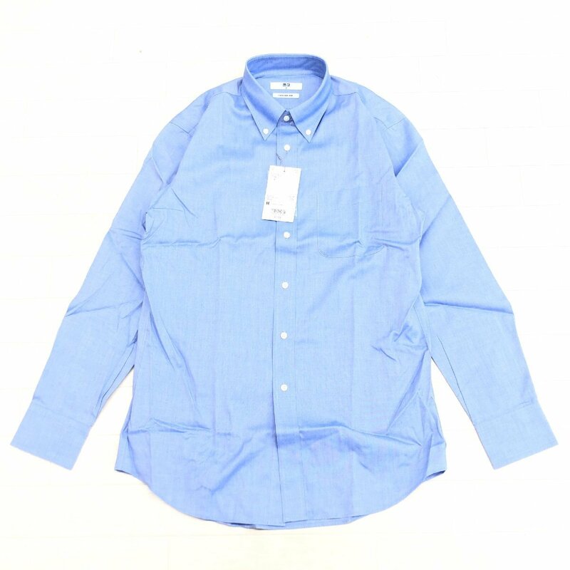 新品 UNIQLO ユニクロ 定価2,990円 ファインクロス スーパーノンアイロン シャツ M 青 ブルー 長袖 ワイシャツ カッターシャツ 未使用