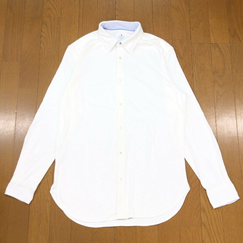 LANVIN en Bleu ランバンオンブルー ロゴ刺繍 B.D. シャツ 50(XL) 白 ホワイト 2L LL 特大 大きいサイズ 日本製 国内正規品 メンズ 紳士