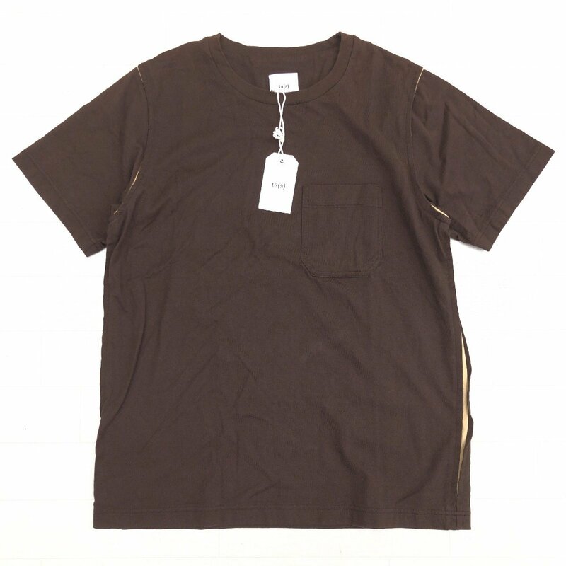 新品 ts(s) ティーエスエス 定価8,500円 クルーネック ショートスリーブ ポケット Tシャツ 2(M) ブラウン×ベージュ ポケT 半袖 未使用