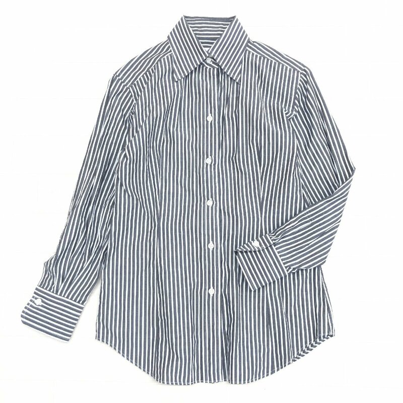 美品 Maker’s Shirt 鎌倉シャツ ストライプ コットン シャツ 9(M) ダークグレー系 日本製 ブラウス 長袖 国内正規品 レディース 女性用