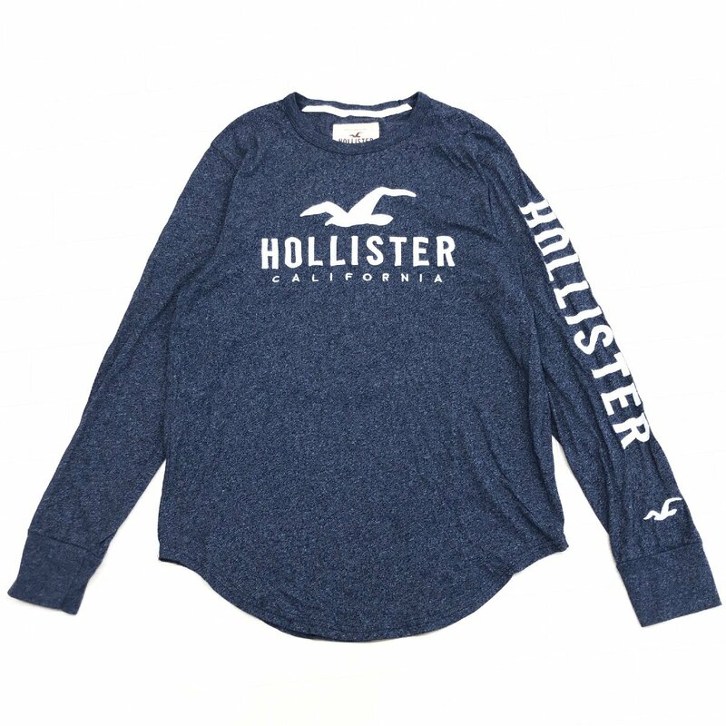 HOLLISTER ホリスター ロゴワッペン Tシャツ M 杢ネイビー 長袖 ロンT アメカジ 古着 国内正規品 メンズ 紳士