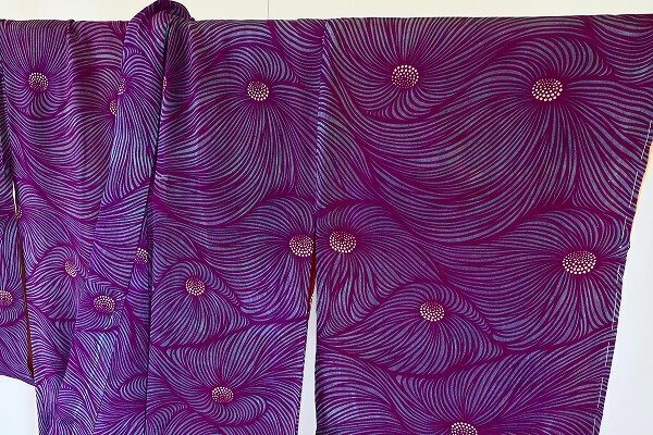 【着物フィ】アンティーク 小紋 身丈148.5cm 紫 袷 大正ロマン レトロ 正絹 仕立て上がり kimono 15966