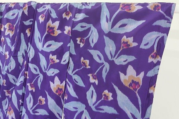 【着物フィ】アンティーク 小紋 銘仙 紫 チューリップ 身丈138cm 袷 大正ロマン レトロ 正絹 仕立て上がり kimono 16051