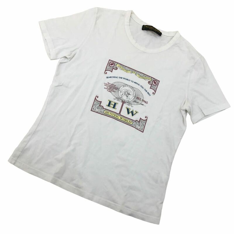 S208⑤ イタリア製 HUNTING WORLD ハンティングワールド Tシャツ 半袖Tシャツ トップス 半袖 綿100% レディース 42 ホワイト 白