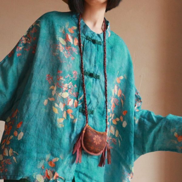 lgn 1972-5 チュニック スタンド襟 襤褸 アンティーク風 洋服ミックス ロマンファッション ポップ ゆったり 麻100％リネン 花柄