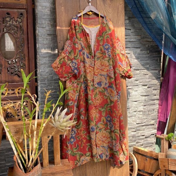lgn 1959ロングカーディガン 羽織物 アウター 襤褸 アンティーク風 洋服ミックス ロマンファッション 綿100％ 花柄