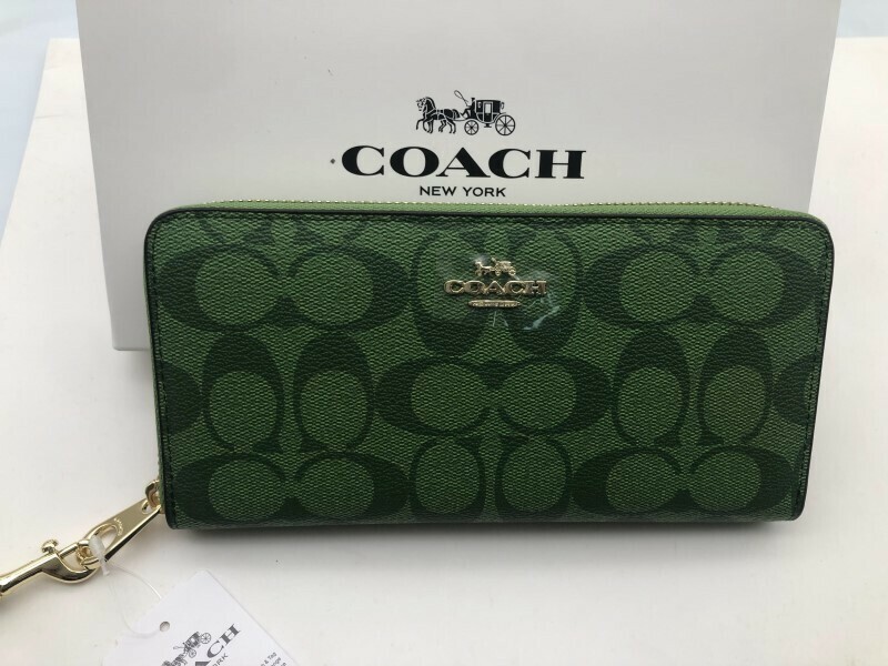 コーチ COACH 長財布 財布 シグネチャー ラウンドファスナー ストラップ付き グリーン緑 新品 未使用 贈り物h022 C4452