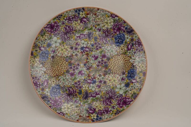 中国 古美術 粉彩 皿 飾り皿 飾皿 万花皿 大皿