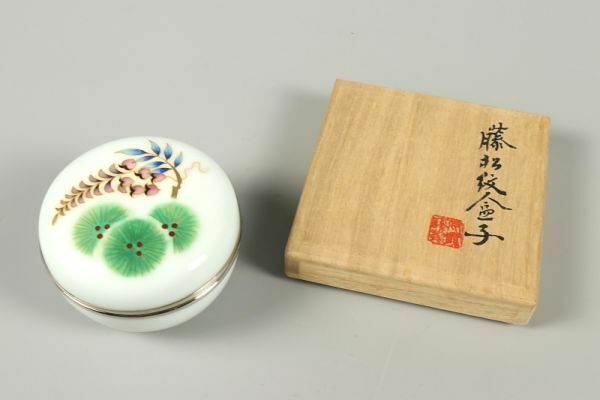 5657■ 安藤七宝 藤松紋盒子 香盒 茶道具