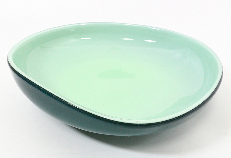 【梟】ヴィンテージ ガラス トレイ トレー 青色 紺色 大鉢 皿 乳白ガラス ミルクガラス ファイヤーキング ミッドセンチュリー レトロポップ