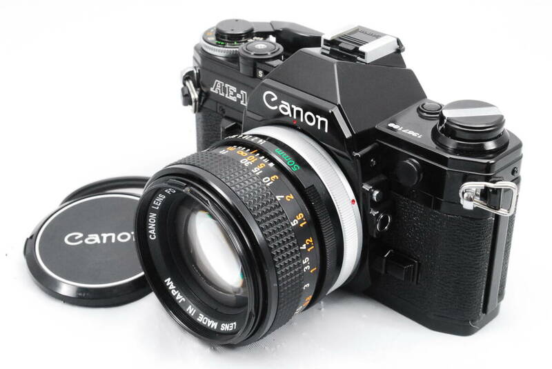 【意外と綺麗・シャッター鳴き無し】★キャノン・モルト新品交換済★ Canon AE-1 Black #0733 + CANON LENS FD 50㎜ f/1.4 S.S.C. #0734