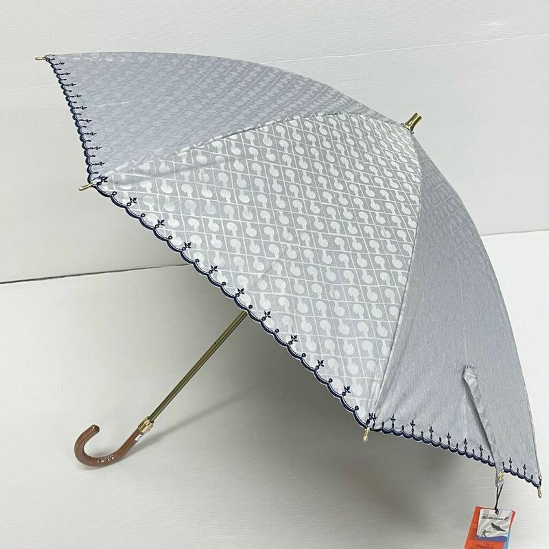 新品52388　ゲラルディーニ GHERARDINI＊グレー　シャドーロゴプリント 1級遮光晴雨兼用日傘雨傘　軽量　UV加工遮蔽遮熱　プチパラ